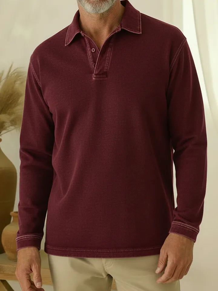 Unisex Casual Polo-neck Denim Sweatshirt