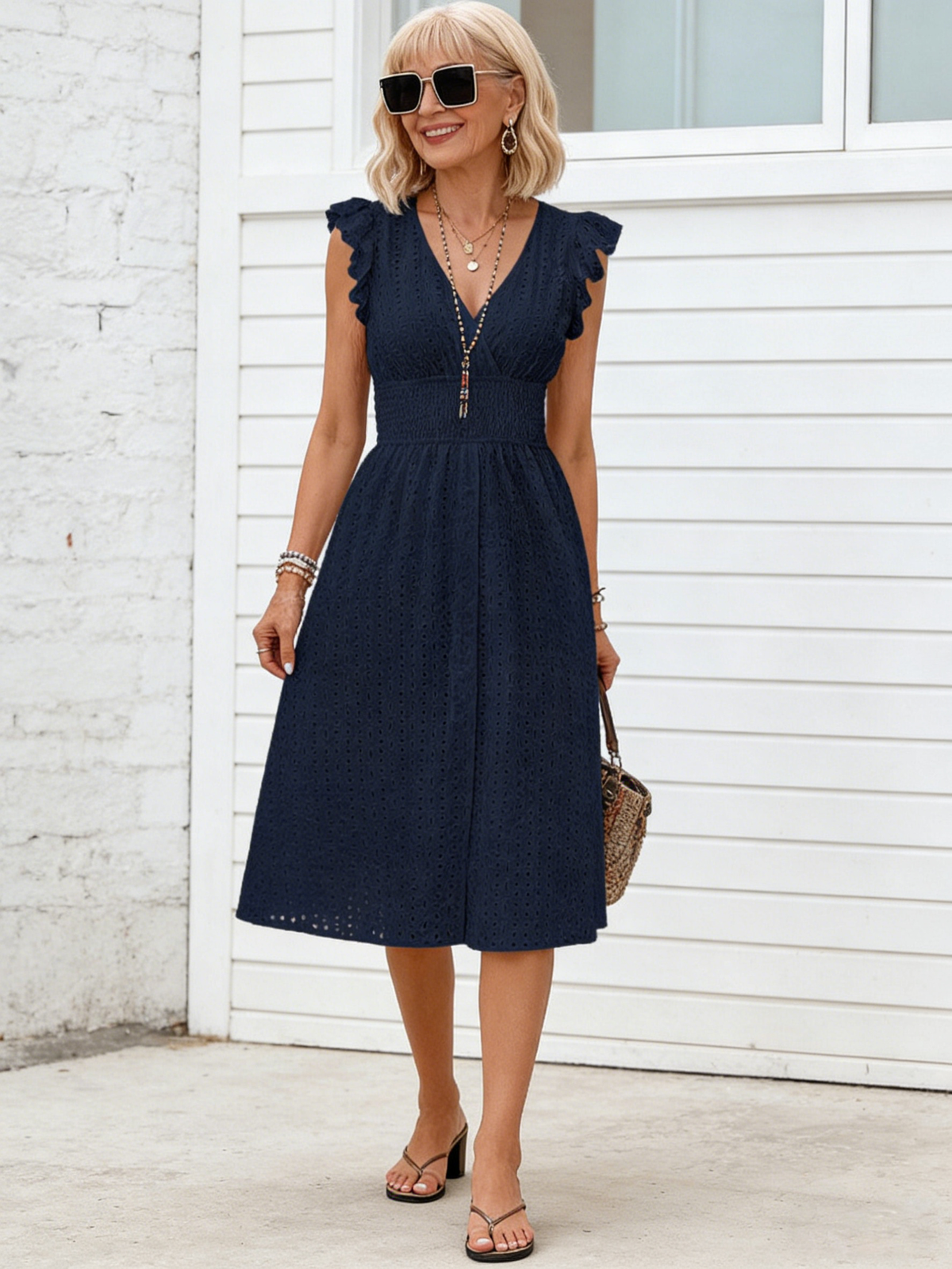 Lotus Leaf Sleeve Elegant Skinny V-Neck Women's Fashion Dress