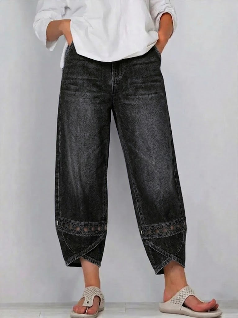 Casual Spliced cutout Webbing Denim Jeans