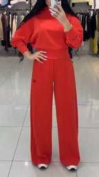 Women Round Neck Top+ Pants Casual Suit