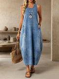 Women's Casual Washed Sleeveless Denim Dress
