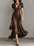 Elegant Tencel Puff-sleeve Maxi Dress With A Ruffled Hem