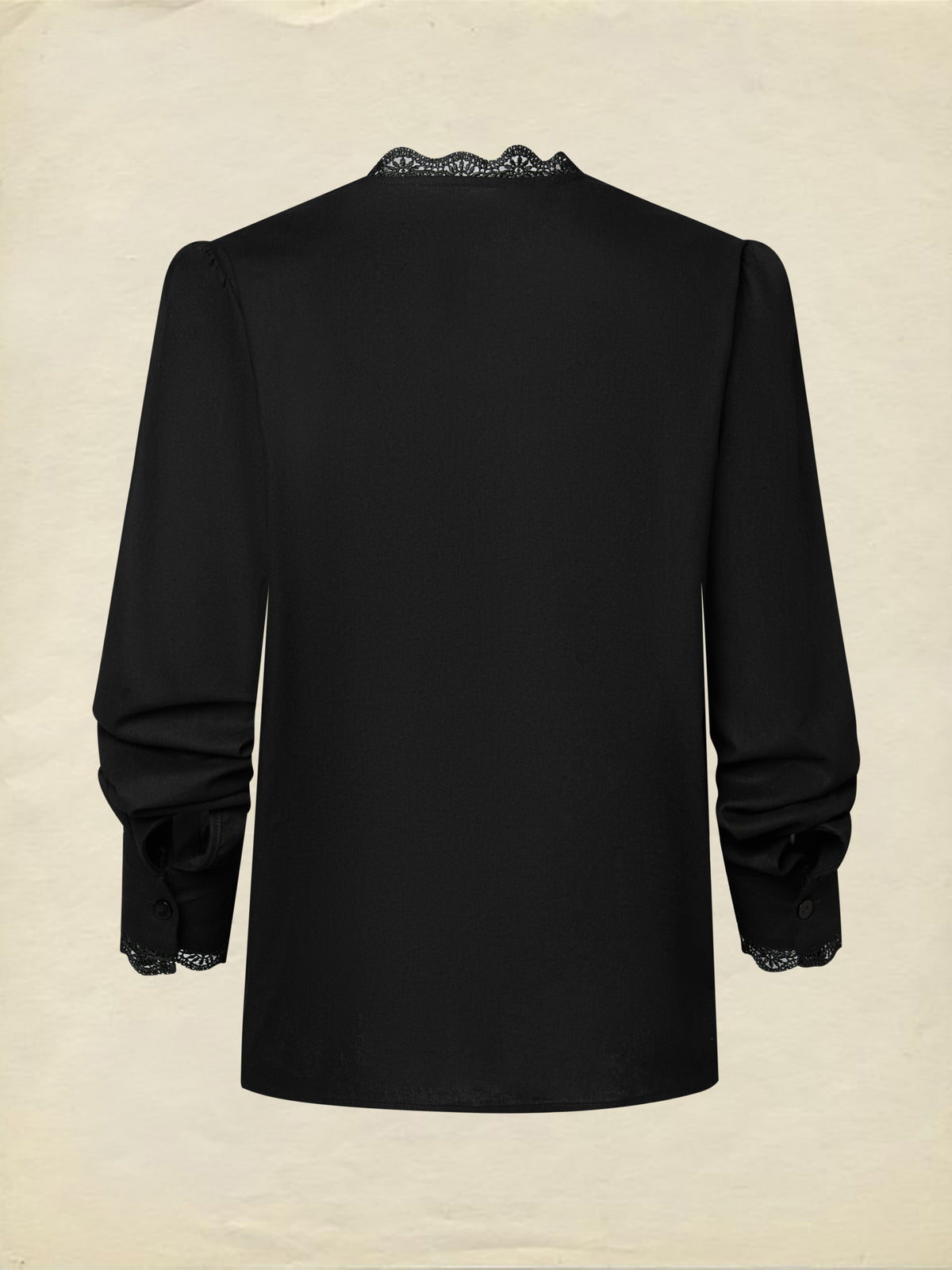 Linen Shirt, Half Sleeve, V Neck, Plain, Lace, French Vintage, Black