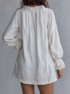 Vintage-style Zip-up Collar Lace-trimmed White Mini Dress