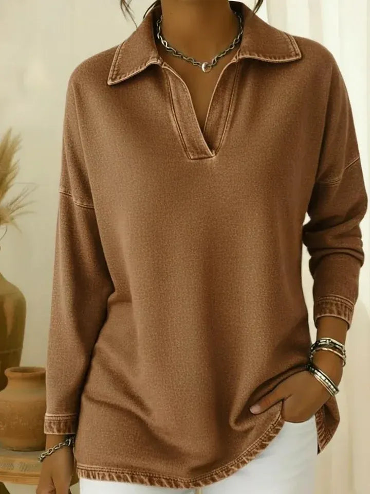Unisex Casual Polo-neck Denim Sweatshirt