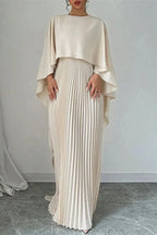 Women's Elegant Cape Sleeve Pleated Maxi Dress Sets