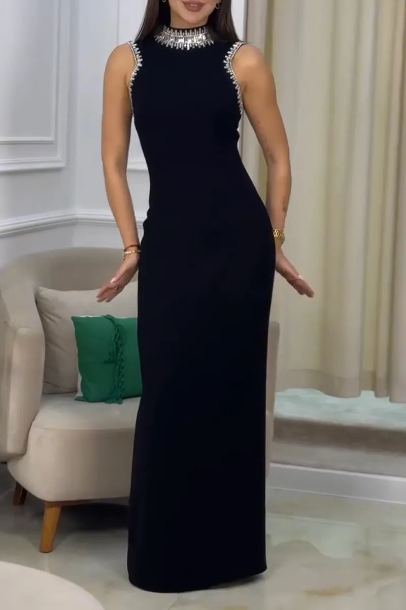Women's Elegant Rhinestone Sleeveless Maxi Dress