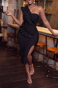 Women's Elegant Flounce Panel Design Slit Dress