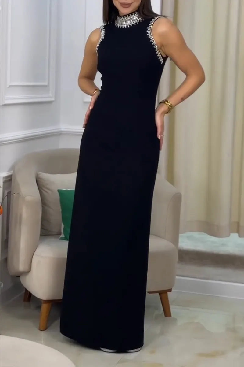 Women's Elegant Rhinestone Sleeveless Maxi Dress
