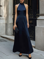Elegant Halter Neck A-Line Maxi Dress