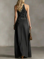 Stylish Slim Fit Sleeveless Denim Maxi Dress