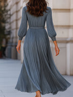 Mooyius Steel Blue Pleated Midi Dress