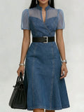 Stylish Casual Paneled Organza & Denim Dress