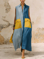 Artistic Color-block Lightweight Denim Dress