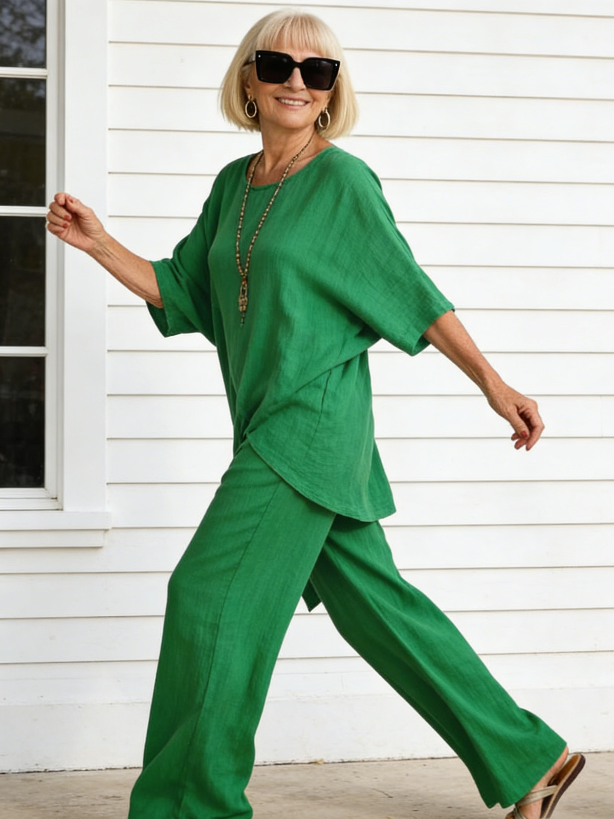 2Pcs Set Cotton and Linen Sleeves Round Neck Loose Casual Irregular Hem Set