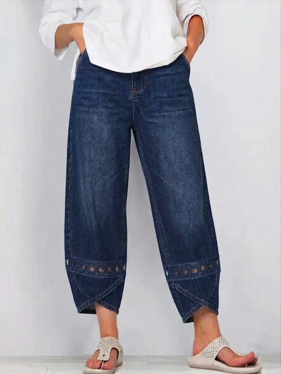 Casual Spliced cutout Webbing Denim Jeans