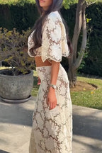 Women's Elegant Resort Lace Cutout Top & Long Skirt