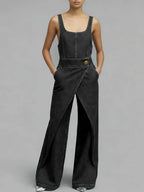 Women's Square-neck Sleeveless Loose-fitting Denim Wide-leg Jumpsuit
