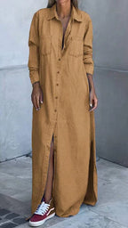 Ladies' Lapel Buckle Split Casual and Relaxed Dress