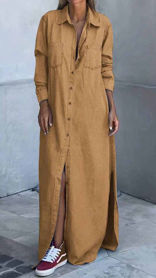 Ladies' Lapel Buckle Split Casual and Relaxed Dress