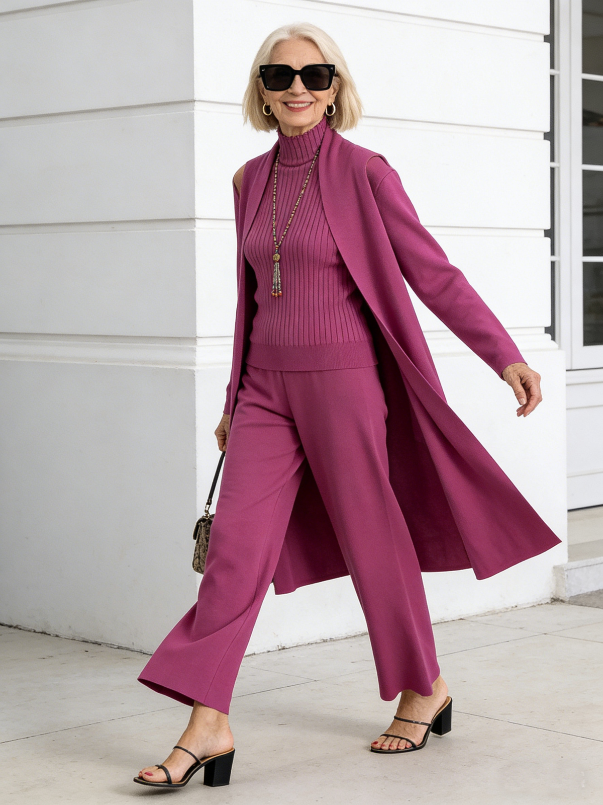 3Pcs Thick Lazy Temperament Knitted Suit Sleeveless Vest Sweater Cardigan Pants Three-piece Set