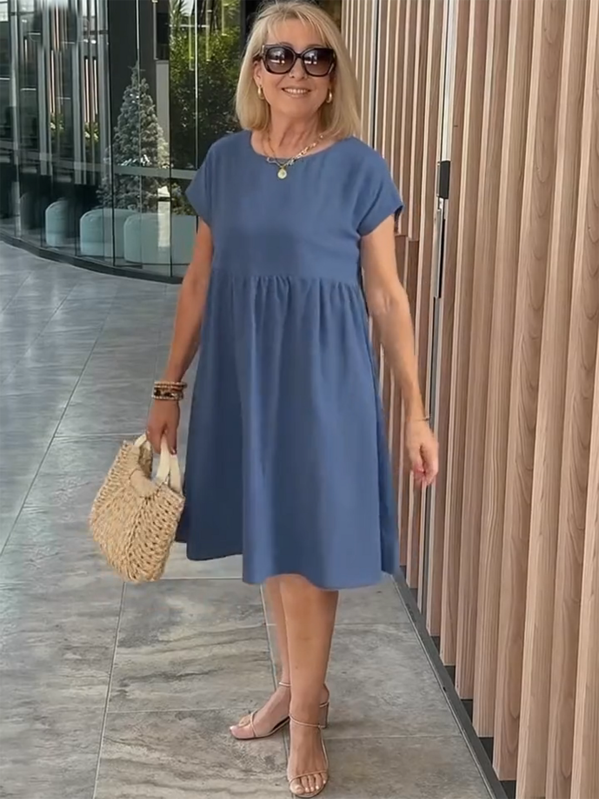 Cotton and Linen A-shaped Skirt Pocket Dress