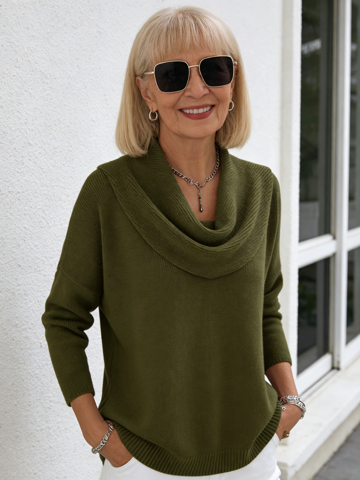 Winter Knitted Sweater Solid Color Long-sleeved Top Sweater Women
