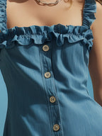 Resort-style Denim Sleeveless Button Mini Dress