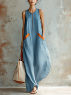 Cozy & Lightweight Contrast Trim Denim Dress