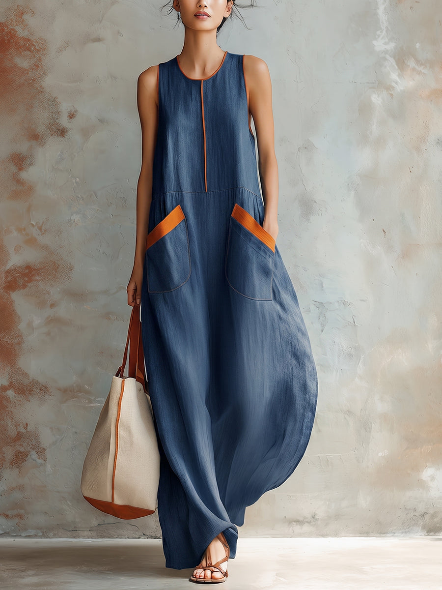 Cozy & Lightweight Contrast Trim Denim Dress