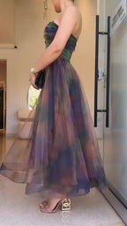 Women Strapless Patchwork Blended Elegant Temperament Dress