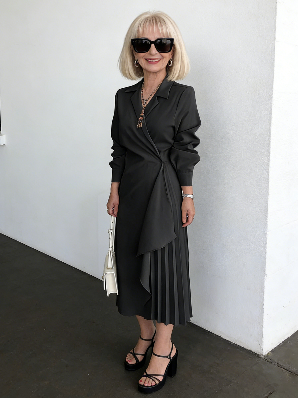 Formal Elegant Shirt Dress Retro Long Solid Color Suspender Dress Long Waist Dress