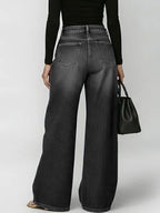 Buttoned Geometric Hollow Pockets Split-Joint High Waisted Loose Jean Pants Bottoms