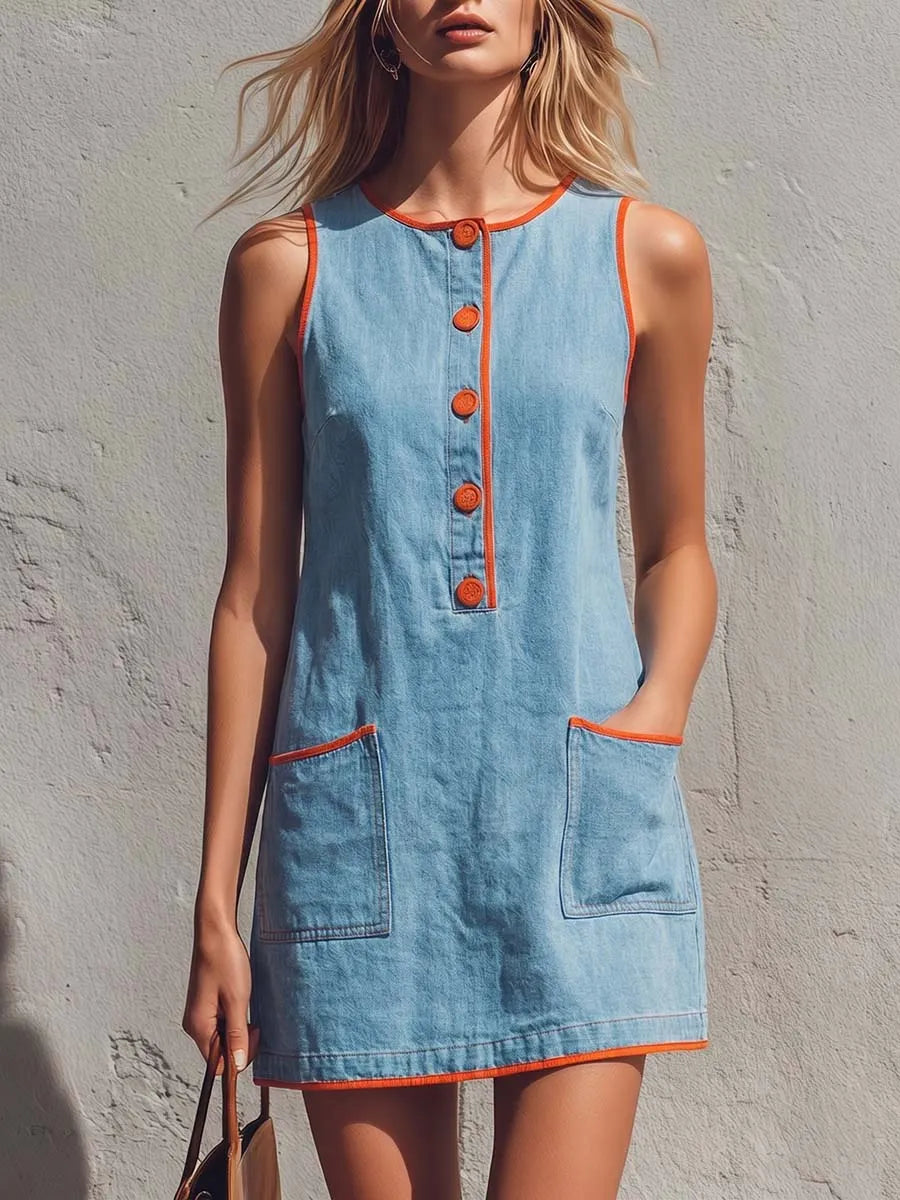 Women's Round-neck Sleeveless Loose-fit Casual Denim Dress
