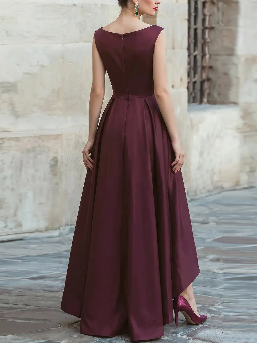Off-Shoulder Draped High-Low Evening Gown