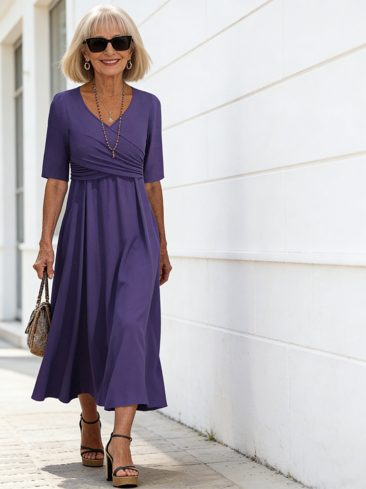Fashion Solid Color Cross V-Neck Short Sleeve Personality Dress Women's Clothing