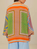 Colorful Unique Print Balloon Sleeve Button Loose Shirt