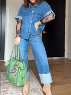 Casual Short-sleeved Denim Shirt And Jeans Two-piece Set