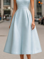 Sky Blue Halter Neck A-Line Midi Dress