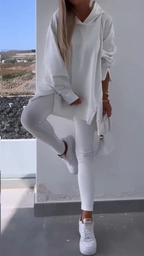 Two-piece Slit Hooded Sweatshirt Set