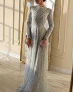 Women' Round Neck Long Sleeve Mesh Sequin Dress