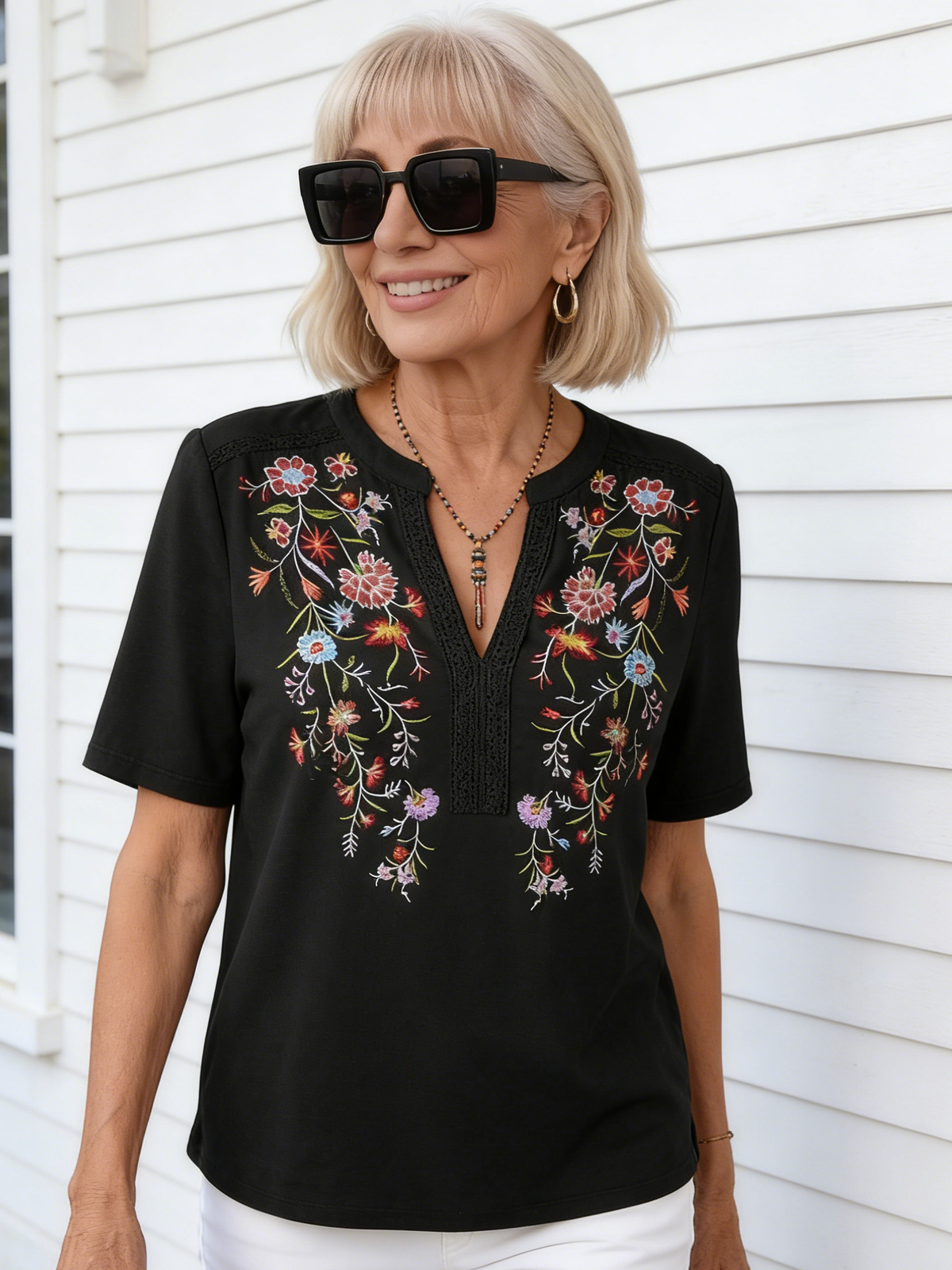 Embroidered Stitched Lace Top