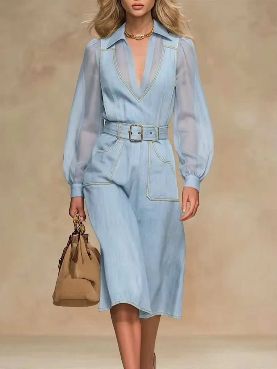 Stylish Casual Spliced chiffon And Denim Dress