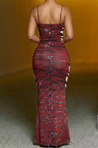 Women's Printed Spaghetti Strap Bodycon Maxi Dress