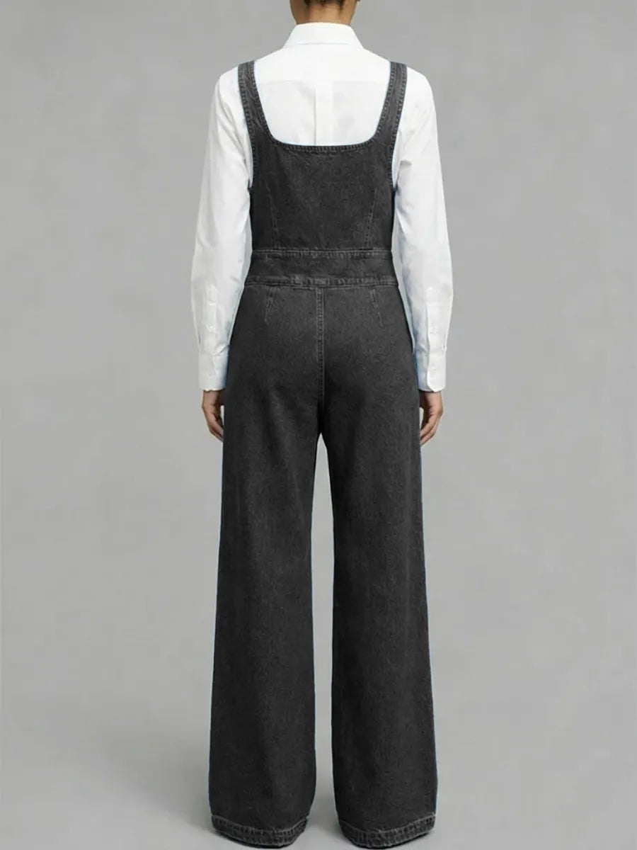 Women's Square-neck Sleeveless Loose-fitting Denim Wide-leg Jumpsuit