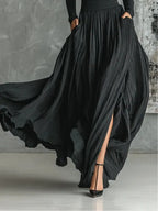 Fashion All Black Skinny Turtleneck T-shirt Pleated Skirt Set