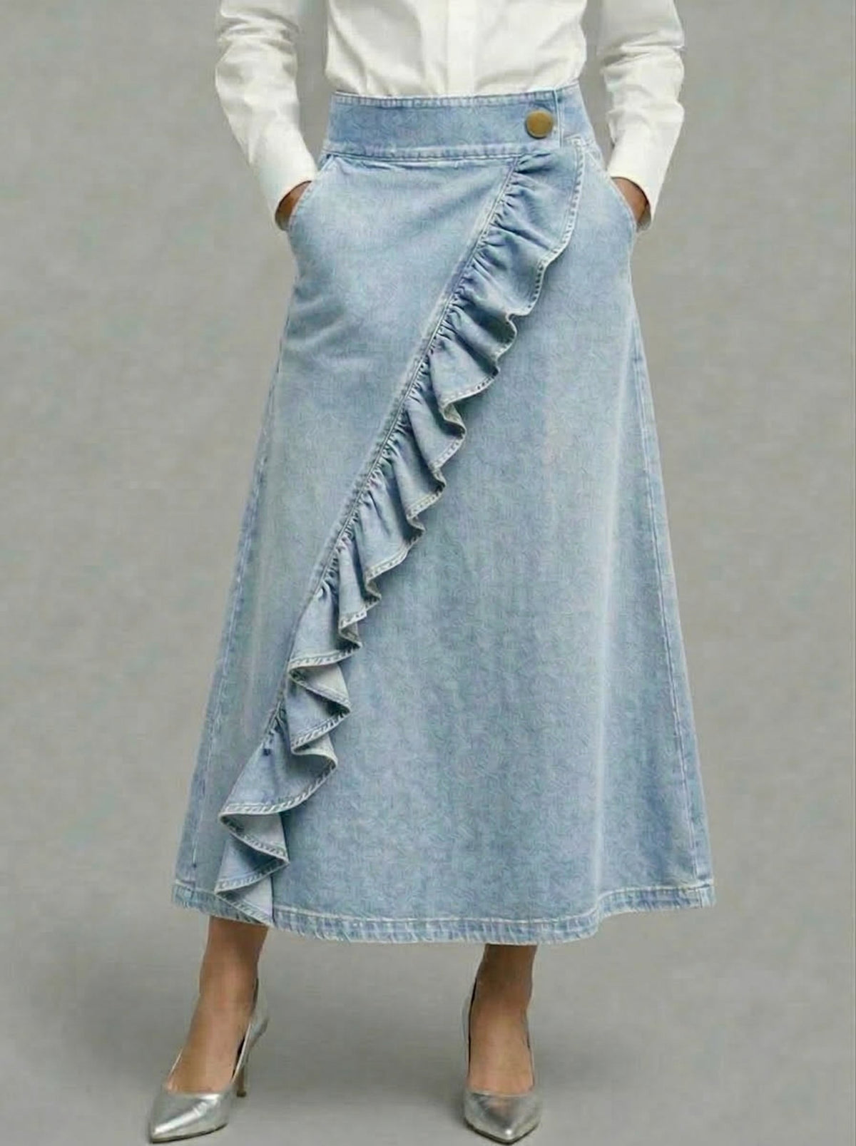 Denim ruffle skirt
