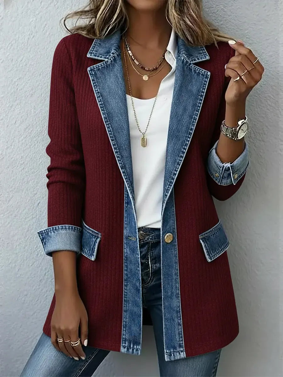 Knitted Patchwork Denim Casual Cotton Jacket