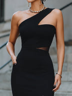 One-Shoulder Cutout Evening Maxi Dress
