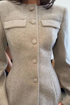 Women Retro Elegant Round Neck Divided Cut Blazer + Shorts Suit